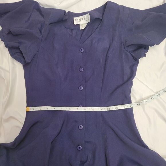 VINTAGE 90s navy blue flutter sleeve button up flowy corset back romper S - Picture 9 of 10